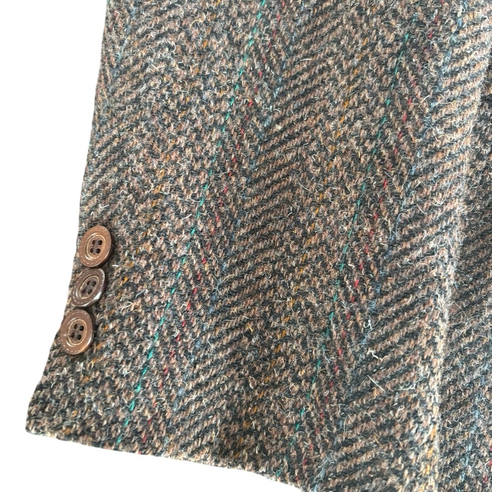 Miltons Wool Classic Brown Teal Printed Herringbone Blazer Womens M/L - Picture 8 of 9